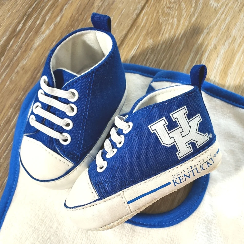 University of Kentucky Blue and White Set Of 2 Baby Bibs And 1 Pair Crib Shoes